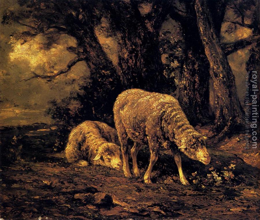 Charles Emile Jacque : Sheep In A Forest